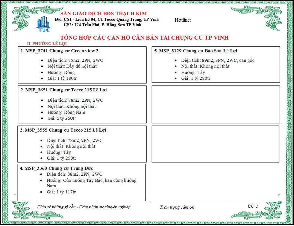 chung cư tại tp vinh