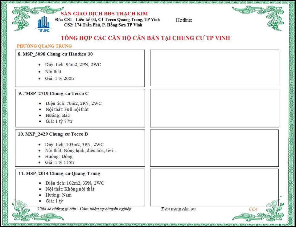chung cư tại tp vinh